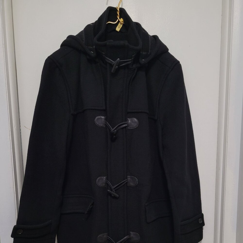 Tasso Elba Long Coat Men Size L Wool Black Hoodie Zipper